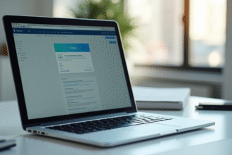 Espace de travail professionnel avec ordinateur portable lumineux