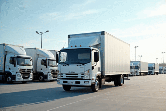 Camion de déménagement de 15 m3 stationné dans un parking en journée