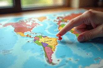 Carte du monde avec un pin rouge sur la Guadeloupe