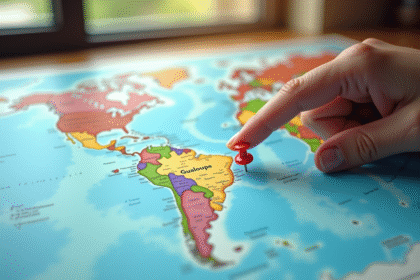 Carte du monde avec un pin rouge sur la Guadeloupe