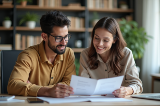 Couple en travail d'équipe dans un bureau moderne