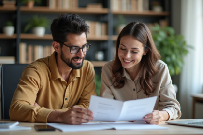 Couple en travail d'équipe dans un bureau moderne