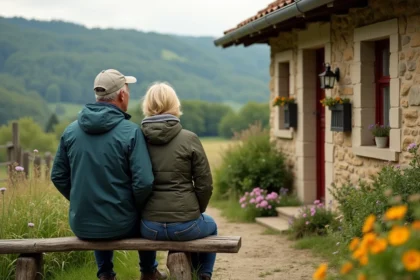 Couple marcheant dans la nature à Saint Goussaud