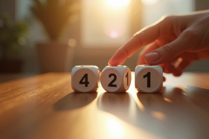 Trois dés sur une table en bois brillant en lumière naturelle