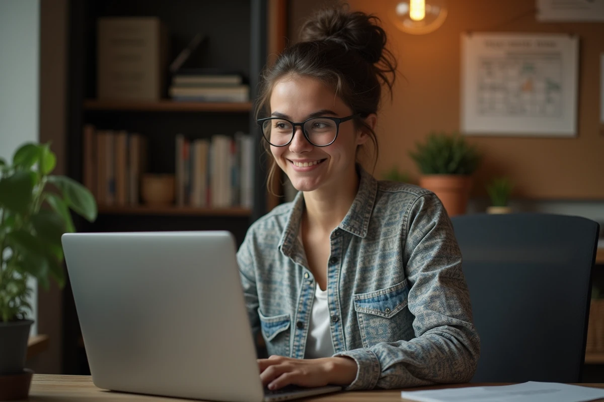 Jeune femme développeuse concentrée sur son ordinateur portable