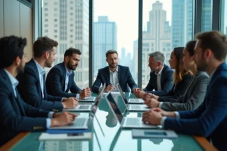 Groupe de professionnels en réunion dans un bureau moderne