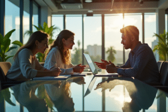 Espace de travail moderne avec lumière naturelle et plantes vertes