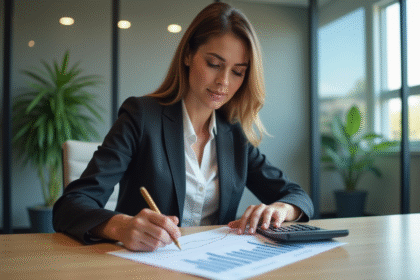Femme d'affaires examine un graphique dans un bureau moderne