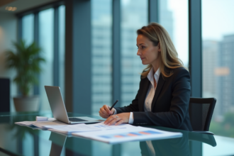 Femme d affaires en blazer dans un bureau moderne