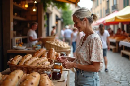 Femme d'âge moyen choisissant une confiture artisanale