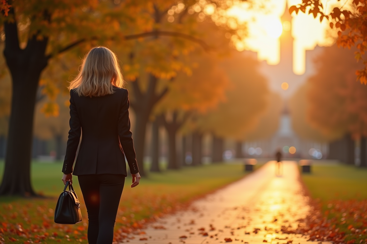 Femme marchant dans un parc en automne lors de l