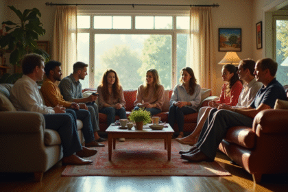 Groupe diversifié de personnes dans un salon moderne