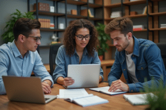 Trois jeunes professionnels en réunion de travail