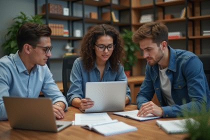 Trois jeunes professionnels en réunion de travail