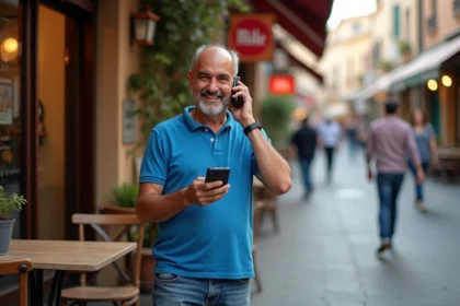 Homme d'Afrique du Nord écoute radio Mille en ville