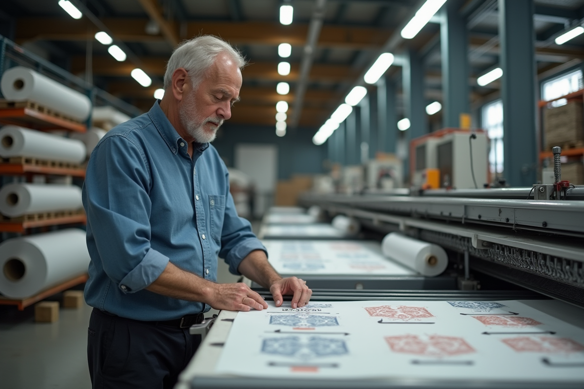 Homme inspectant un échantillon de tissu dans un atelier moderne