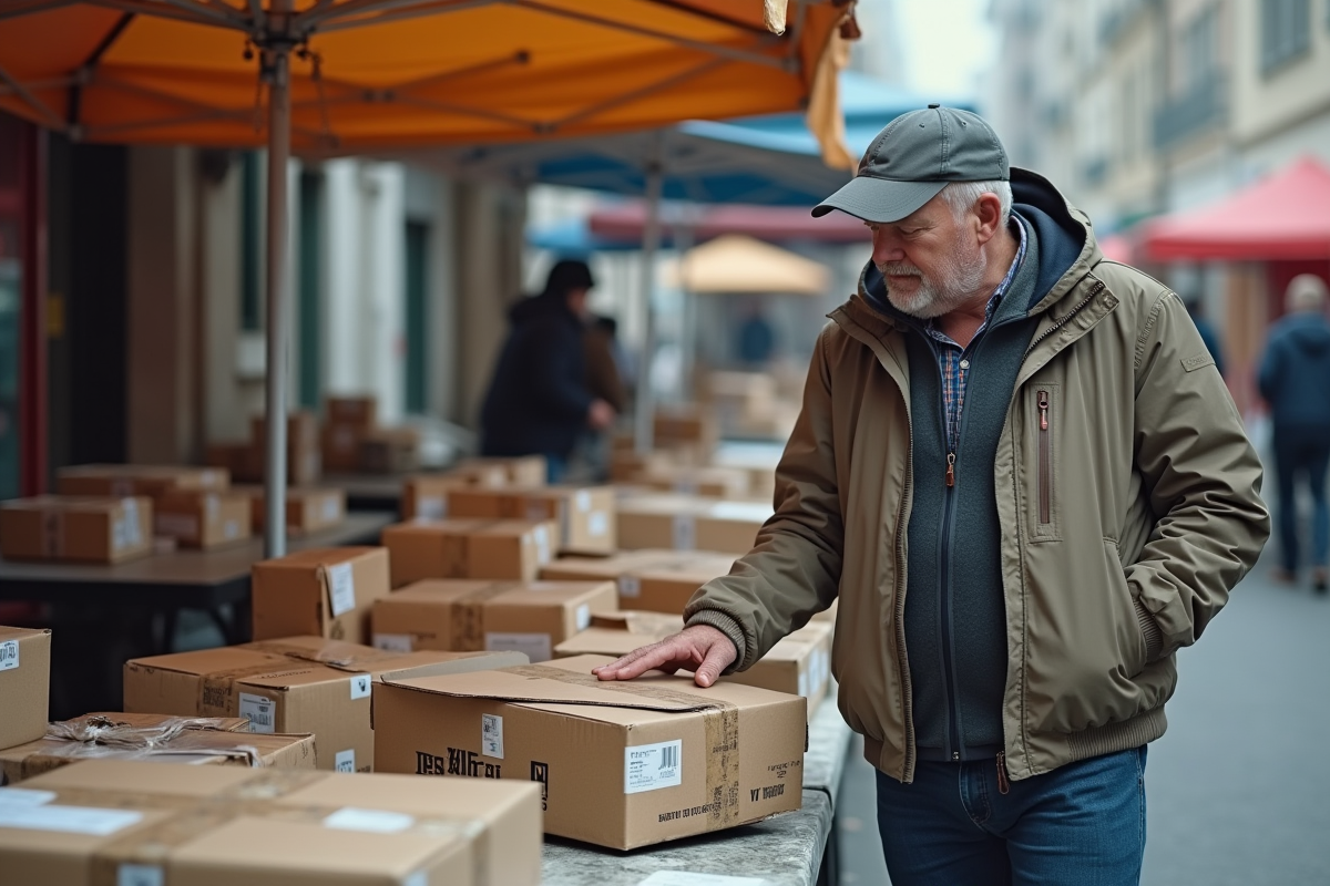 Homme regardant des colis lors d