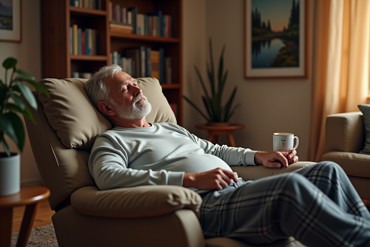 Homme âgé reposant dans un fauteuil moderne et cosy