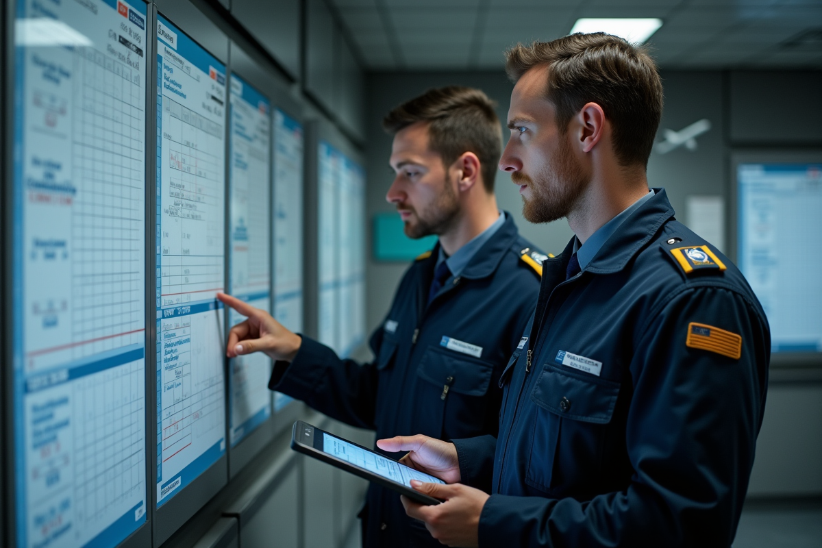 Deux hommes en uniforme discutant près d