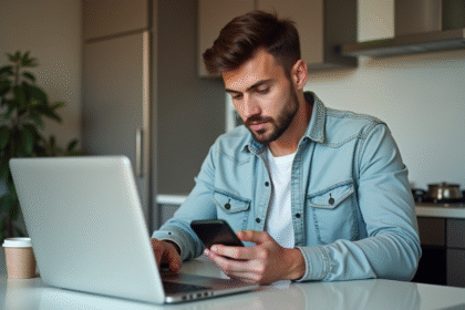 Jeune homme utilisant une application de portefeuille numérique