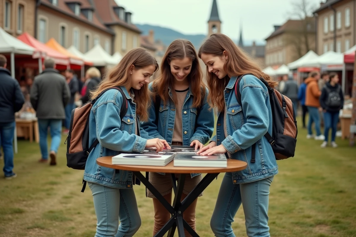 Jeunes amis découvrant des vinyles vintage