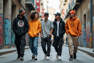 Groupe de jeunes adultes en streetwear dans la ville