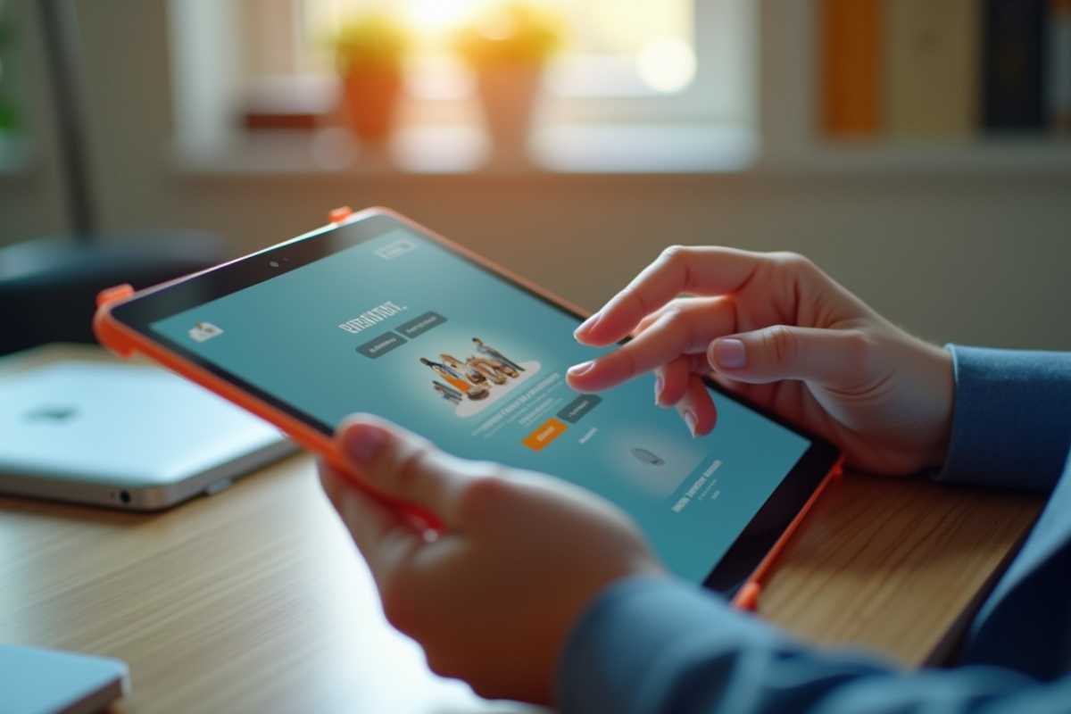 Mains naviguant sur le portail Orange avec une tablette