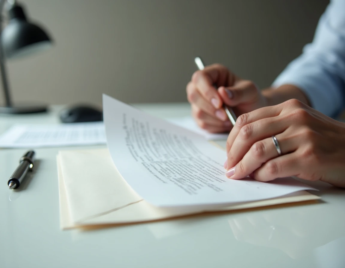 Mains pliant une lettre de résiliation d'assurance prête à être envoyée dans une enveloppe