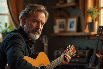 Musicien homme dans son studio maison en lumière naturelle