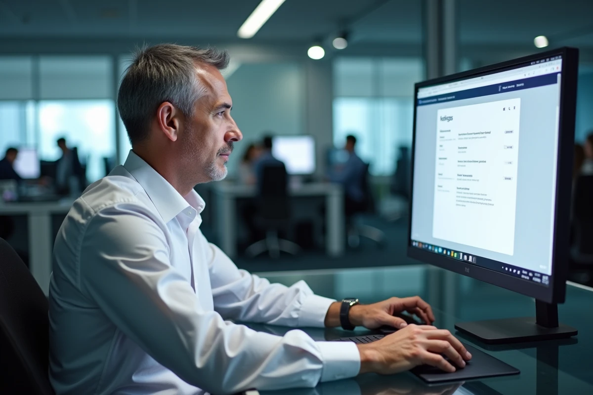 Professionnel en bureau effaçant les traces de navigation sur un ordinateur de bureau
