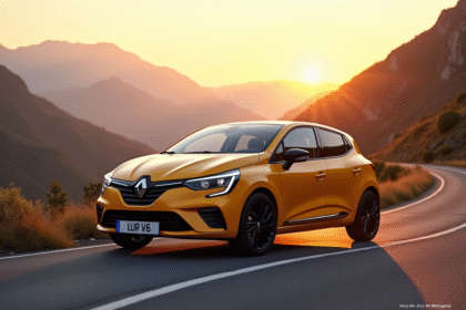 Renault Clio 2 V6 au lever du soleil en montagne