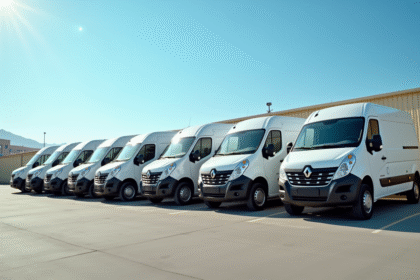Vans utilitaires d'occasion garées en ville en plein soleil
